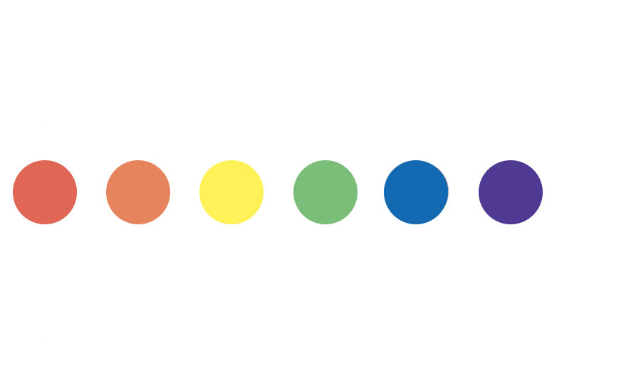 Cirkler i chakrafarver; rød, orange, gul, grøn, blå, violet